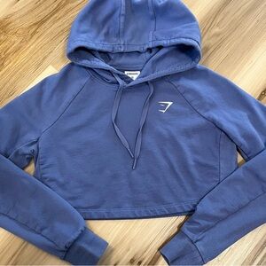 Gymshark Womens Hoodie XS Coastal Blue Cropped Pullover Sweatshirt Gym Training